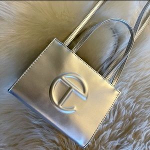 Silver metallic small Telfar bag